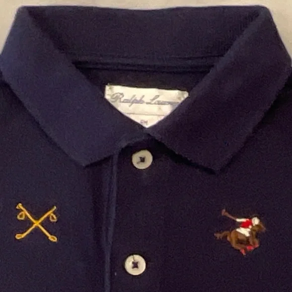 Ralph Lauren Navy Polo Knit with Polo Players, Horses & Horseshoes Shirt Size 6M - Picture 3 of 5